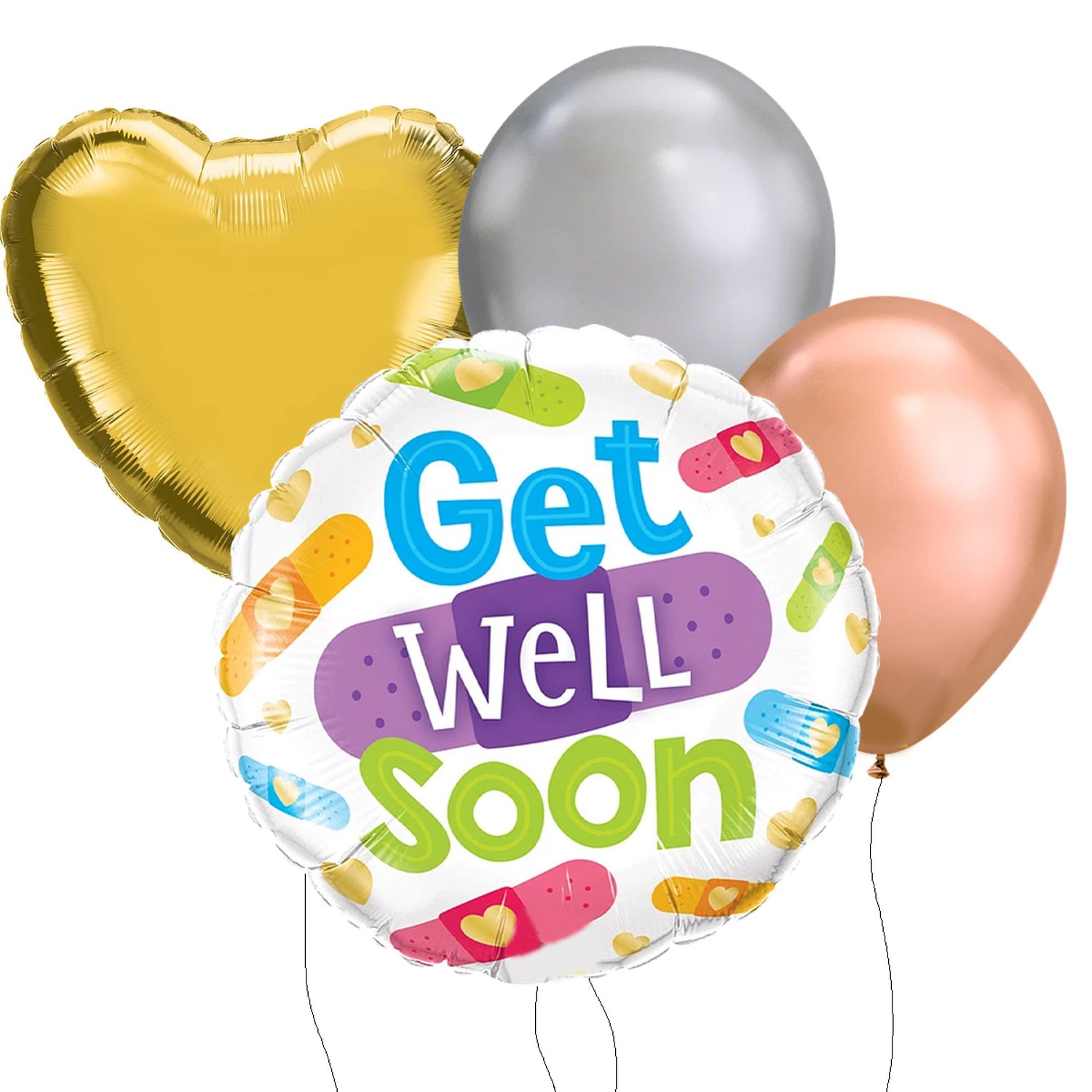 Foil and Latex Heart and Get well Soon Balloon Bouquet