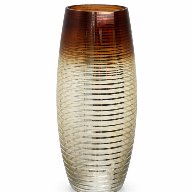 Tall Amber Gradient Ribbed Glass Vase