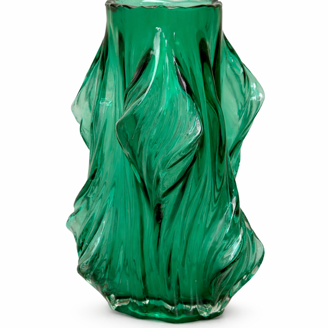 Emerald Sculpted Glass Vase