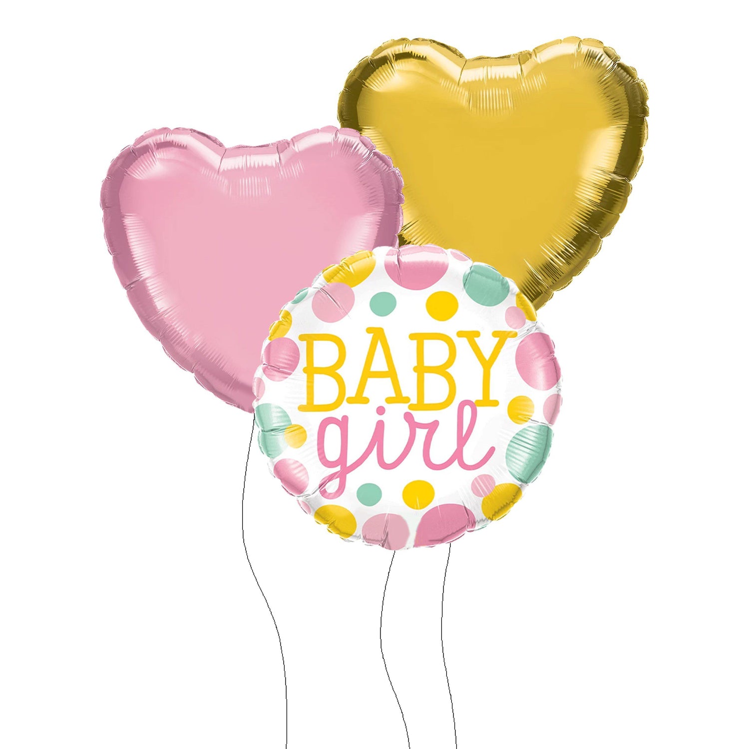 Baby Girl Foil Ballon Dots with Heart Shape Ballon Bouquet