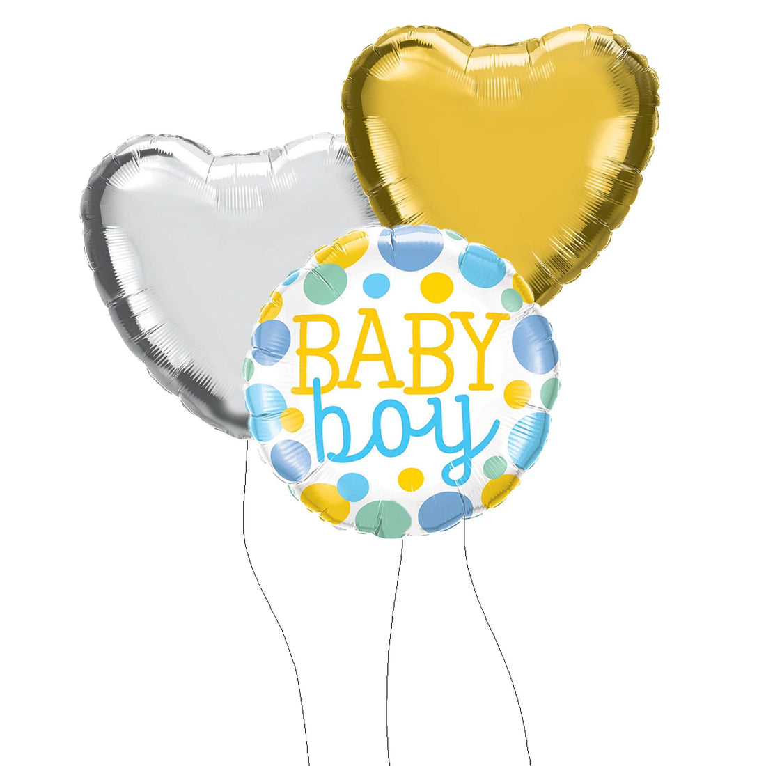 Baby Girl Dots Balloon with Silver and Gold Heart Ballon Bouquet